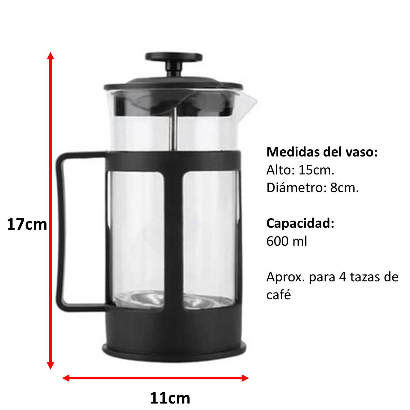 Cafetera Prensa francesa 350ml, 600 ml y 1000mI, Cafetera con émbolo