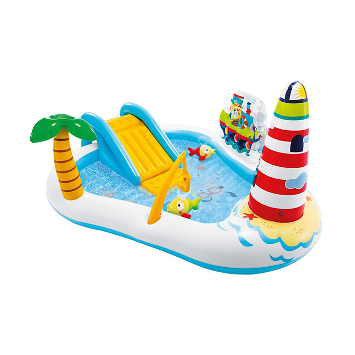 ¡Lleva la playa a tu jardín! ️ Piscina hinchable INTEX con tobogán, barco y palmera. ¡Horas de diversión aseguradas para los más pequeños!