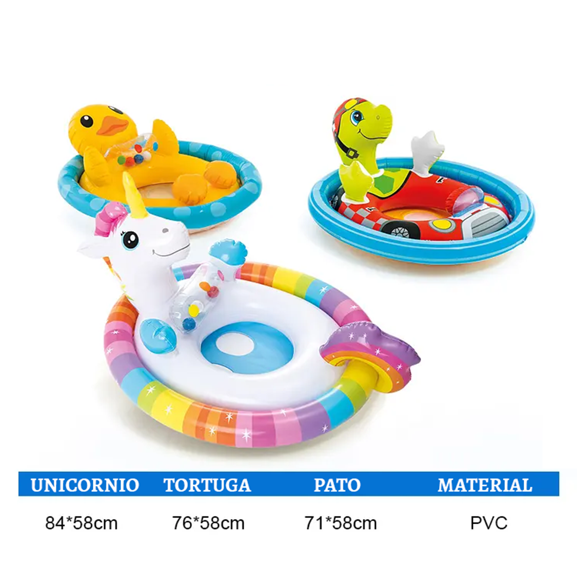 Flotador bebe- Pato, Tortuga y Unicornio - INTEX 59570