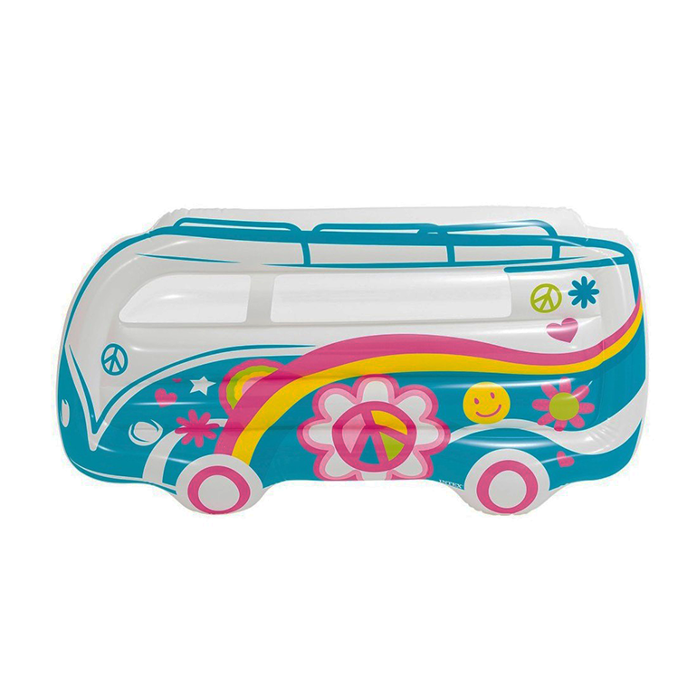 ¡Viaja a la diversión con este flotador inflable con forma de furgoneta! Diseño retro y ventana para vistas submarinas. ¡Un verano lleno de estilo!