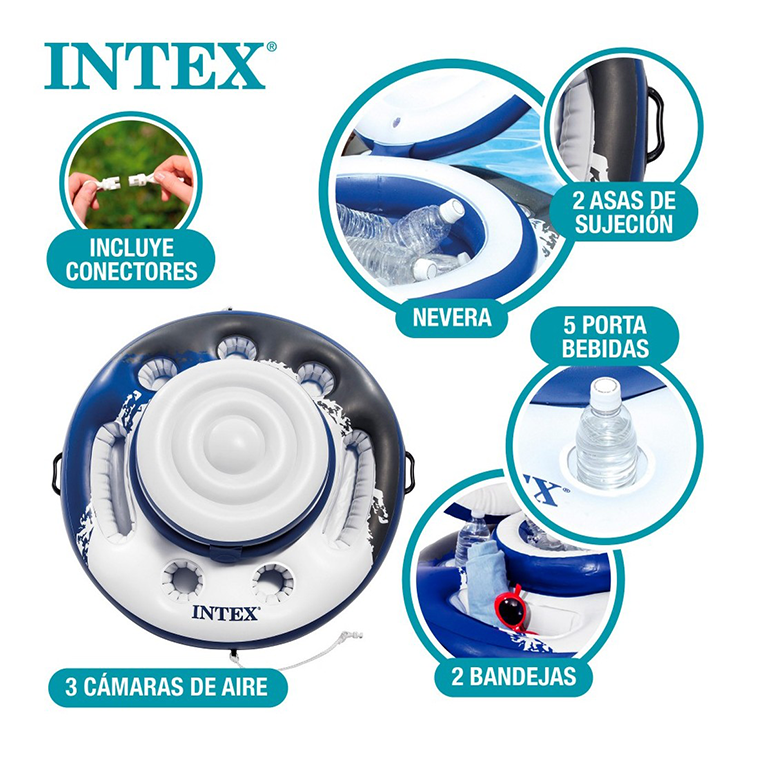 ¡Resistente y duradera! Nevera flotante Intex Mega Chill fabricada con materiales de alta calidad. ¡Disfruta del verano sin preocupaciones!
