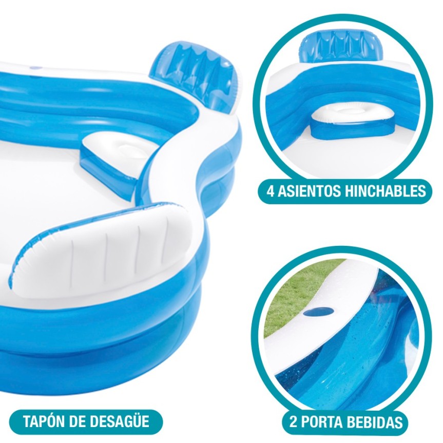 Piscina Inflable familiar, con asientos y portabebidas - Intex 56475