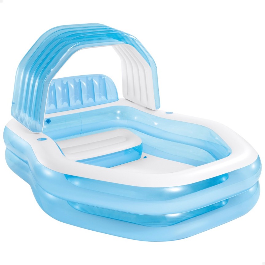 ¡Diversión y protección solar! Piscina hinchable infantil con toldo y sillón. Ideal para el verano. ¡Comodidad y seguridad para los niños!