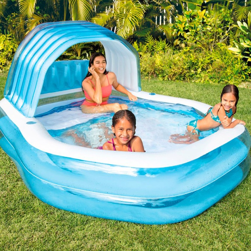 ¡Fácil montaje y duradera! Piscina hinchable infantil con toldo y parche de reparación. Ideal para patios y terrazas. ¡Diversión sin complicaciones!