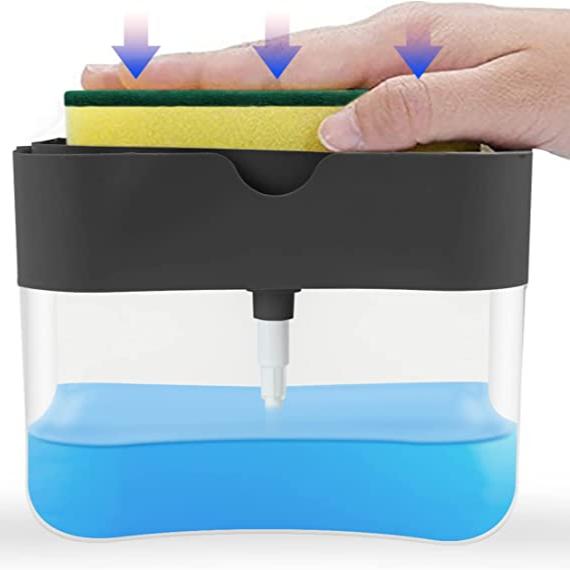 Dispensador de jabón 2 en 1 para platos + soporte para esponja, capacidad 384 ml