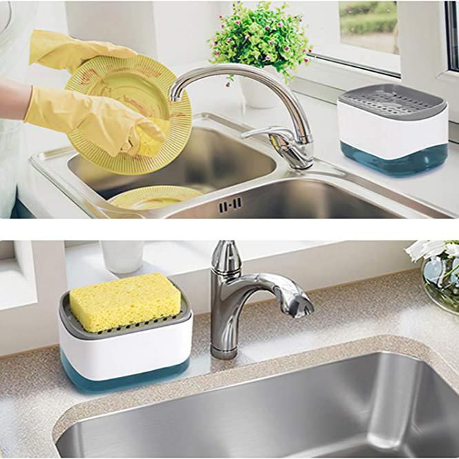 Dispensador de jabón 2 en 1 para lavar platos y soporte para esponja