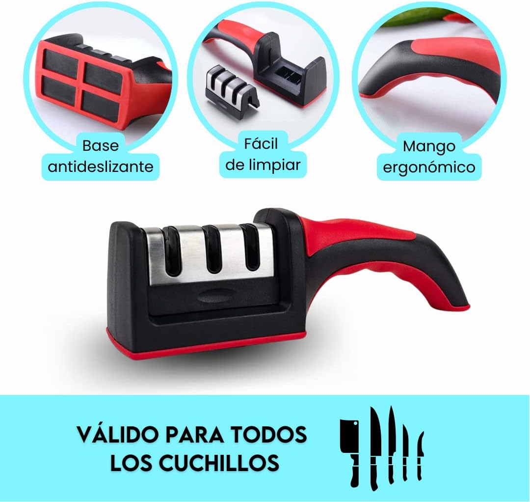 Afilador de cuchillo, rápido profesional de 3 etapas