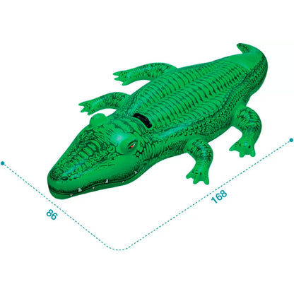 Fotografía del Cocodrilo inflable INTEX de referencia 58546, mostrando sus dimensiones 86 x 168 cm. Color verde.