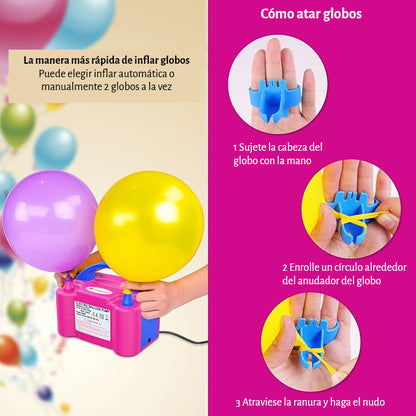 Inflador de globos eléctrico para fiestas, doble boquilla