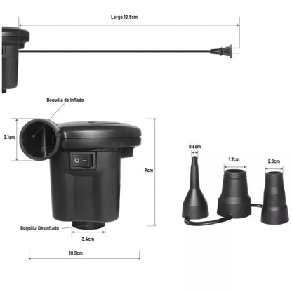 Bomba de Aire Eléctrica - Inflador Potente y Multipropósito con 3 Adaptadores
