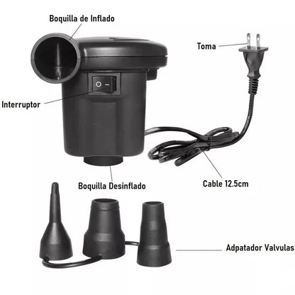 Bomba de Aire Eléctrica - Inflador Potente y Multipropósito con 3 Adaptadores