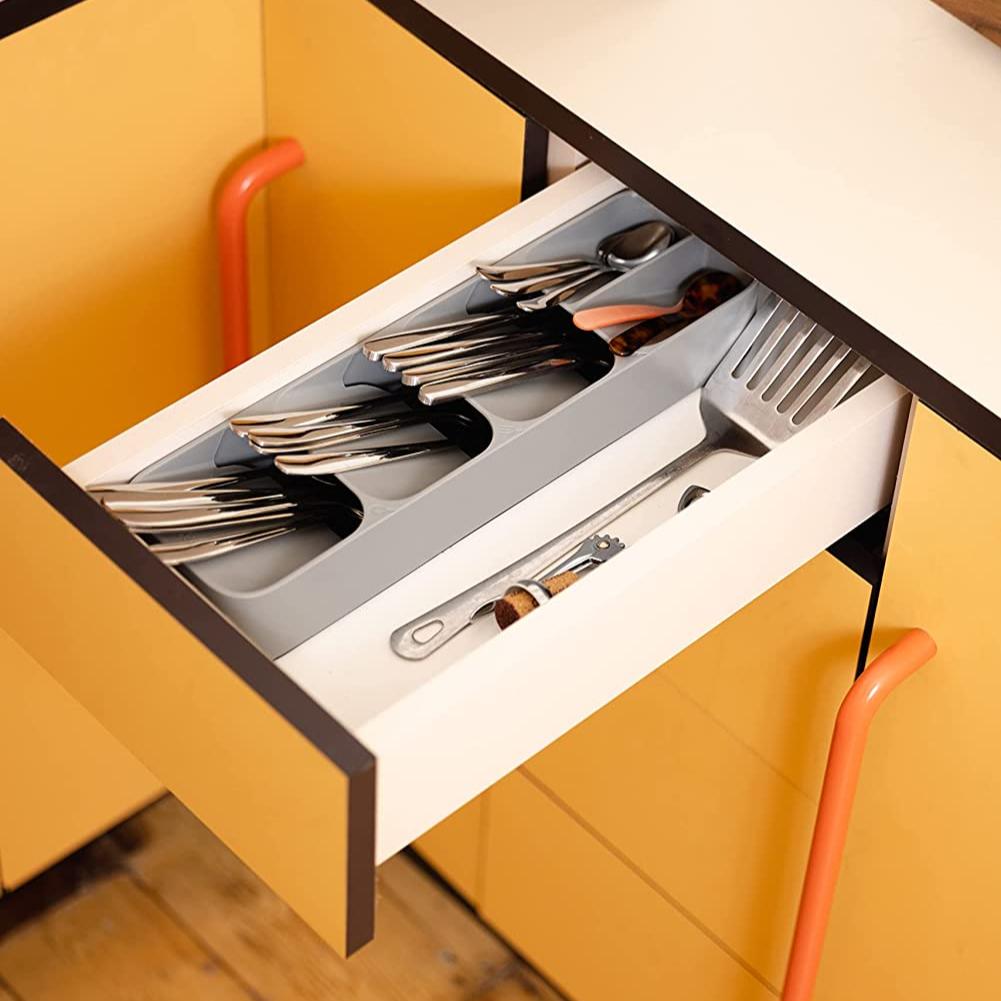 Organizador de utensilios compacto para cajón de cocina, bandeja para cubiertos