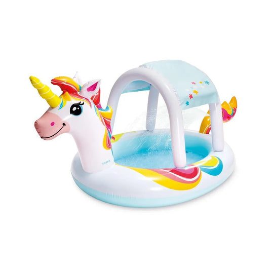 ¡Unicornio mágico con juegos acuáticos! Centro de juegos inflable Intex con rociador y toldo. ¡Patio divertido y fresquito para tus hijos!