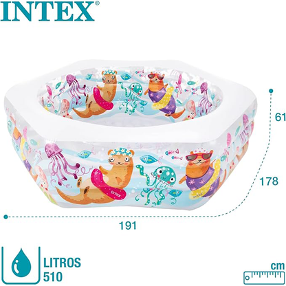 Piscina hexagonal infantil con diseño marino - INTEX 56493 - 191 x 178 x 61 cm