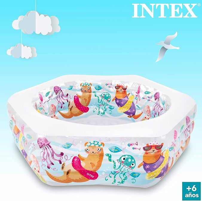 Piscina hexagonal infantil con diseño marino - INTEX 56493 - 191 x 178 x 61 cm