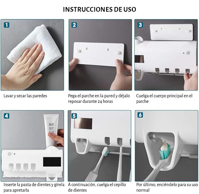 Esterilizador de Cepillos de Dientes UV con Dispensador de Pasta dental y soporte para cepillos